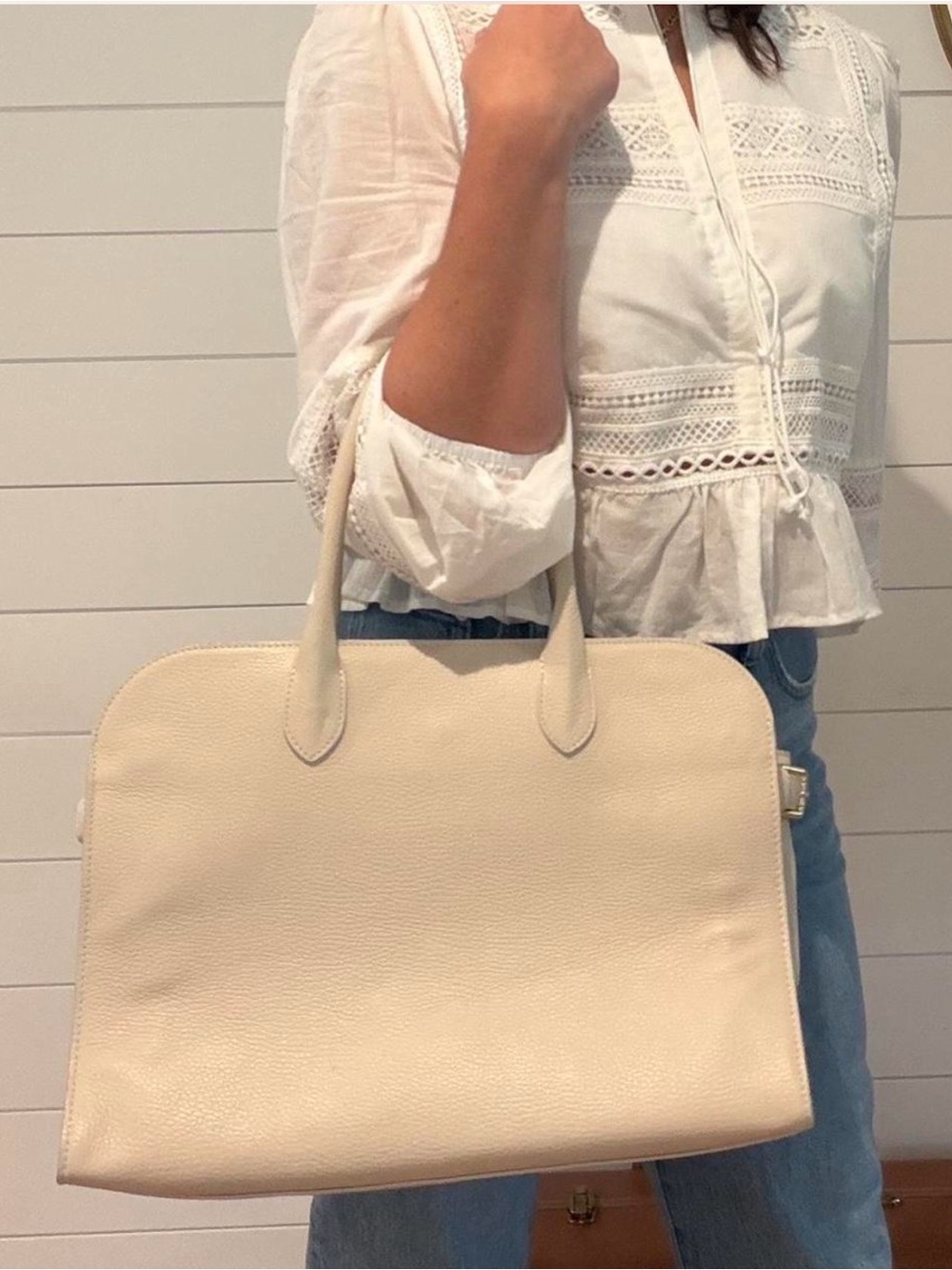 Claudia Firenze Cream Leather Tote Bag - Classic Work Bag - Made in Italy